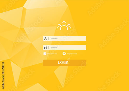 Login form menu with simple line icons. Low poly background. Website element for your web design