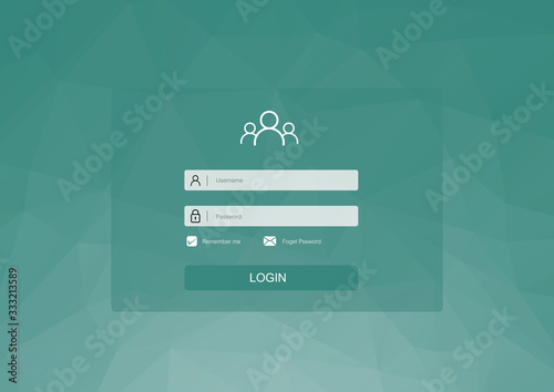 Login form menu with simple line icons. Low poly background. Website element for your web design