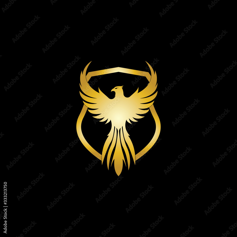 Fototapeta premium Golden Eagle with Shield logo design