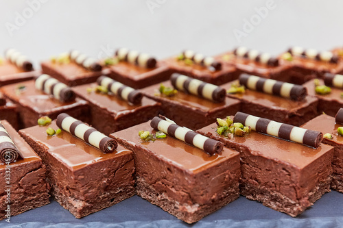 chocolate cakes on a black slate close up