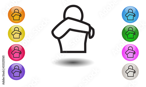 Cough or Sneeze into your elbow, not yout hands to avoid, prevent spreading germs and viruses icon. Vector illustration of coronavirus, covid-19 virus.