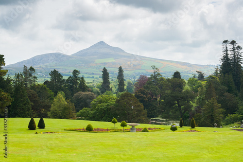 A view of the sugarloaf mountain from the Powerscourt Gardens in Co. Wicklow, Ireland