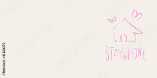  Vector/for Header : Stay at Home - Handwriting calligraphy / pink text against light blue background © Koukichi Takahashi