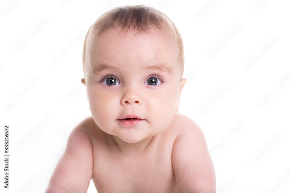 Sweet little girl on the floor of studio white background Sweet little girl on the floor of studio white background