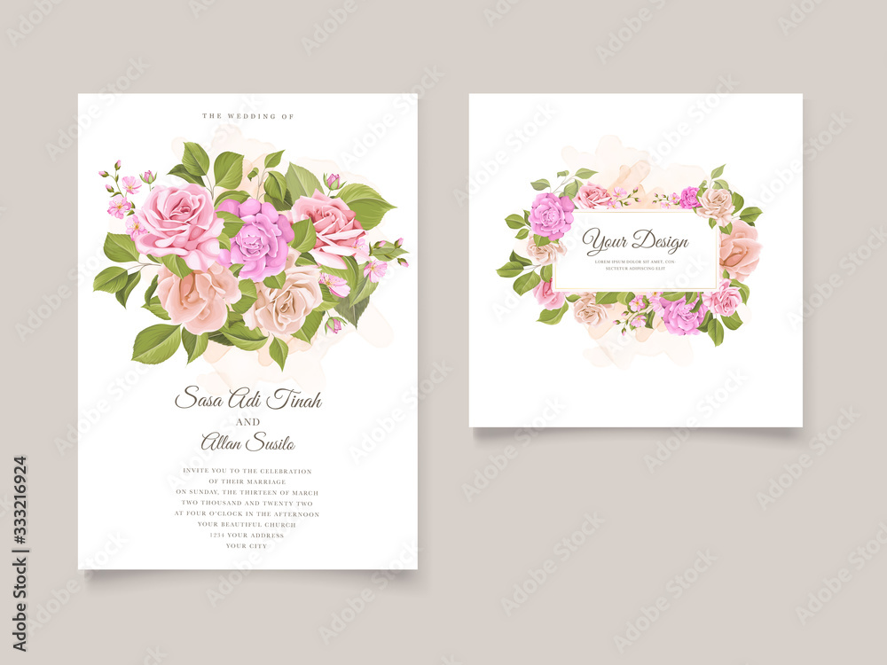 wedding invitation template with beautiful floral template 