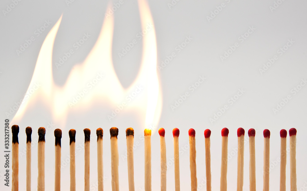 The line with matchsticks and one by one are igniting The line with matchsticks and one by one are igniting