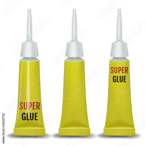 Super glue. 3D realistic metallic container glue . Vector