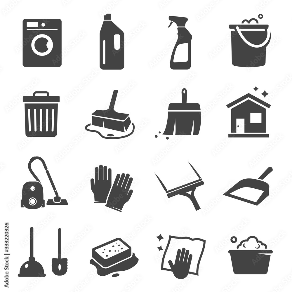 Φωτογραφία Cleaning black icon, domestic equipment and service