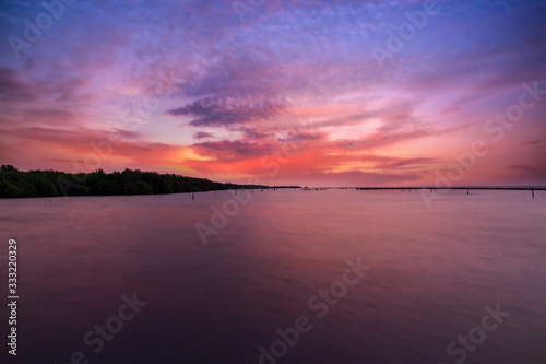 Beautiful landscape beach and sea and purple sky at the sunset  twilight period which including of sunrise