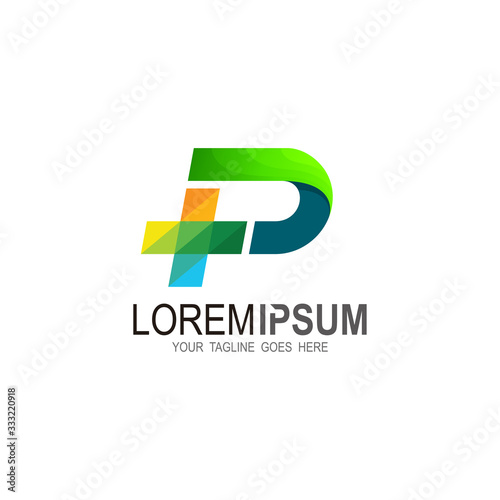 P logo with medical design template, Plus icon, Crystal icon