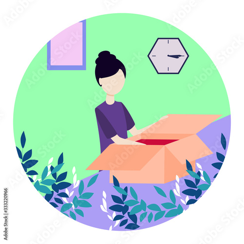 Delivery service vector illustration. Flat tiny shipping box persons concept. Global international logistics distribution. Parcel and ordered goods transport export to customer location fast in time