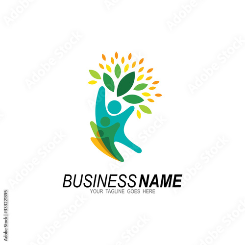 Tree logo and social design template ,charity logo , leaf and human, colorful logo template