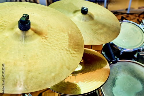 Photography drum cymbal and drum on background