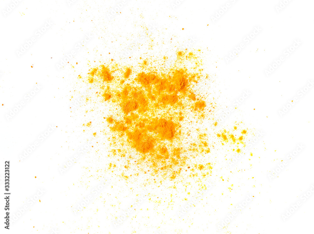 Dry turmeric powder isolated on white background. top view Dry turmeric powder isolated on white background. top view