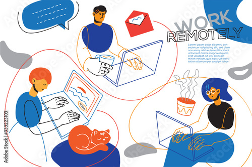 Work remotely - colorful flat design style illustration