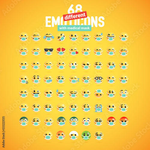 A set of emoticons wearing medical masks, vector illustration