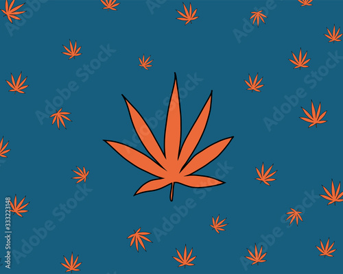  leaf of marijuana in neon color in different variants close-up