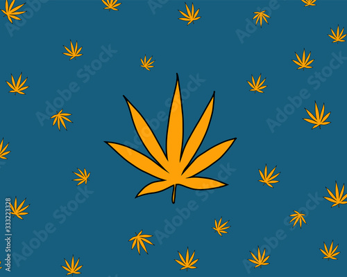  leaf of marijuana in neon color in different variants close-up