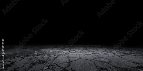 Fotografie, Obraz Cracked Stone Floor Concrete Background Black Empty Scene