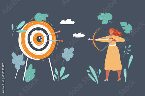 Vector illustration of woman shout in target with her bow