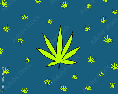  leaf of marijuana in neon color in different variants close-up