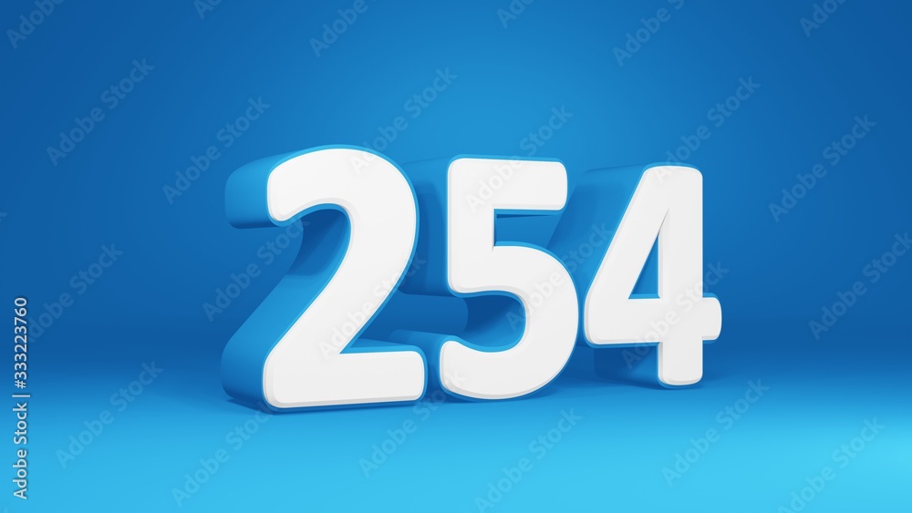Number 254 in white on light blue background, isolated number 3d render Number 254 in white on light blue background, isolated number 3d render