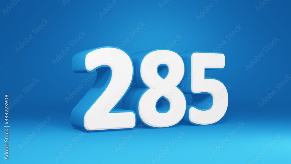 Number 285 in white on light blue background, isolated number 3d render Number 285 in white on light blue background, isolated number 3d render