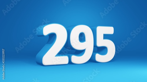 Number 295 in white on light blue background, isolated number 3d render
