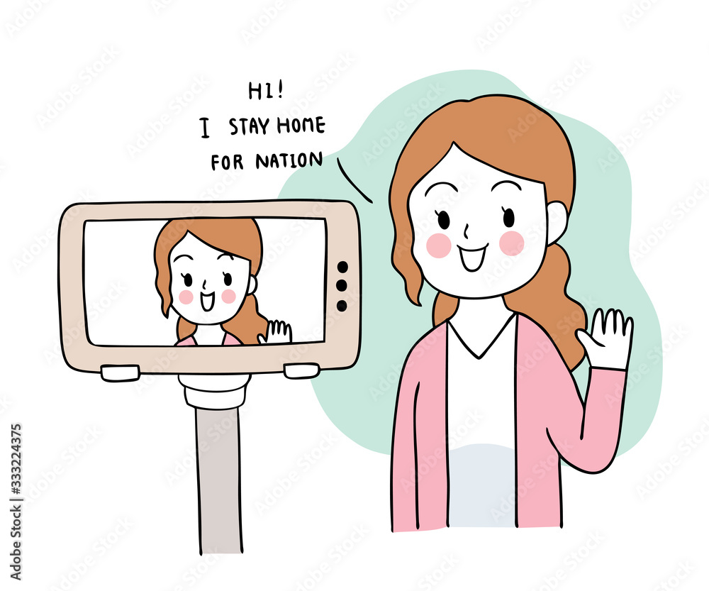 Cartoon cute Coronavirus, COVID-19, Woman working at home vector. Cartoon cute Coronavirus, COVID-19, Woman working at home vector.