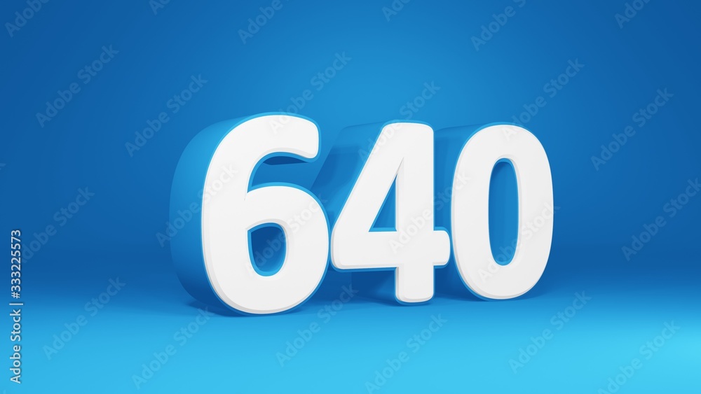 Number 640 in white on light blue background, isolated number 3d render Number 640 in white on light blue background, isolated number 3d render