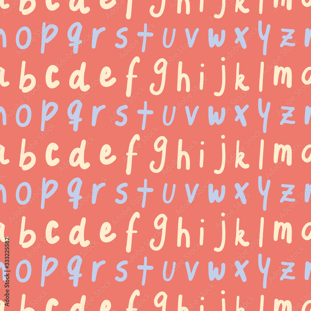 Lower case alphabet vector repeat pattern. Hand written small letters seamless illustration background. Lower case alphabet vector repeat pattern. Hand written small letters seamless illustration background.