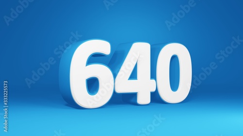 Number 640 in white on light blue background, isolated number 3d render