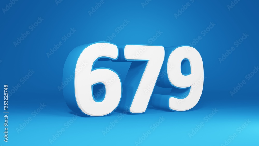 Number 679 in white on light blue background, isolated number 3d render Number 679 in white on light blue background, isolated number 3d render