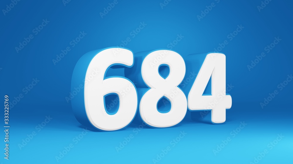 Number 684 in white on light blue background, isolated number 3d render Number 684 in white on light blue background, isolated number 3d render
