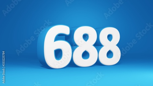 Number 688 in white on light blue background, isolated number 3d render