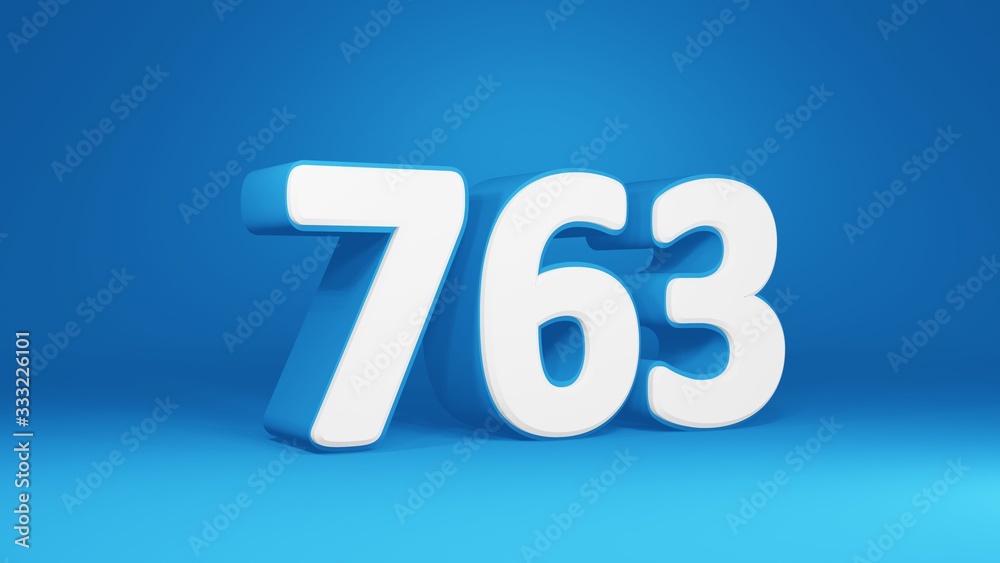 Number 763 in white on light blue background, isolated number 3d render Number 763 in white on light blue background, isolated number 3d render