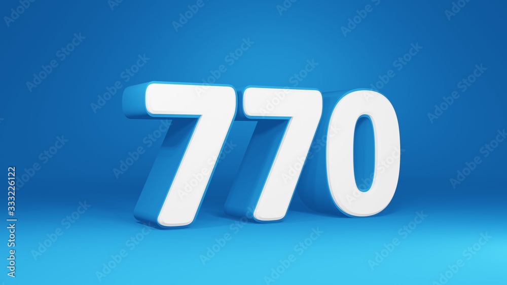 Number 770 in white on light blue background, isolated number 3d render Number 770 in white on light blue background, isolated number 3d render