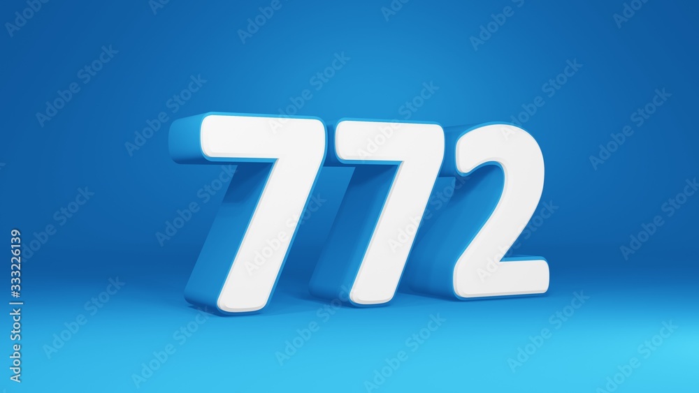 Number 772 in white on light blue background, isolated number 3d render Number 772 in white on light blue background, isolated number 3d render