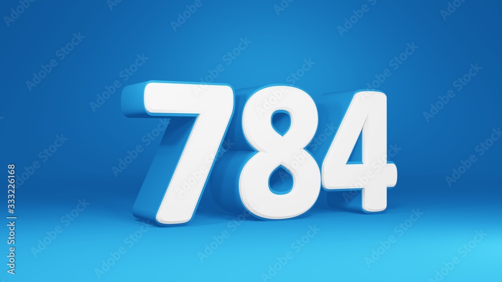 Number 784 in white on light blue background, isolated number 3d render Number 784 in white on light blue background, isolated number 3d render
