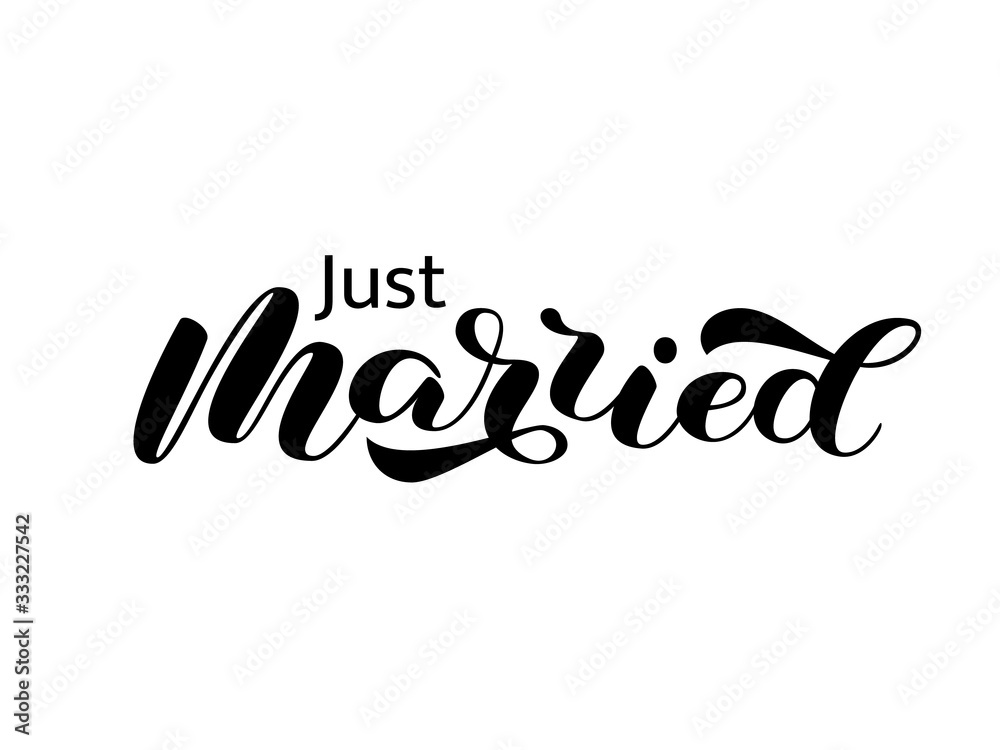 Just married brush lettering. Vector stock illustration for poster or banner