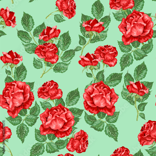 Red Roses Seamless pattern in vector illustration