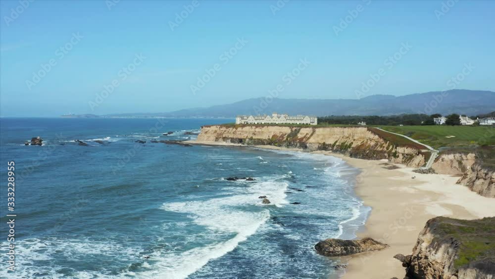 Aerial drone shot of the Ritz Carlton Hotel in Half Moon Bay, California, USA Aerial drone shot of the Ritz Carlton Hotel in Half Moon Bay, California, USA