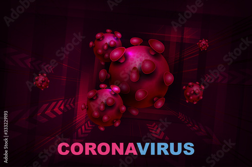 Composition with abstract silhouette of coronavirus elements. Sign of coronavirus COVID-2019. Asian flu composition. Prevention of viral infections