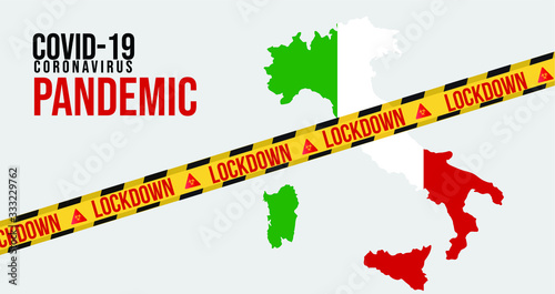 Concept of Itali national lockdown due to coronavirus crisis covid-19 disease. 