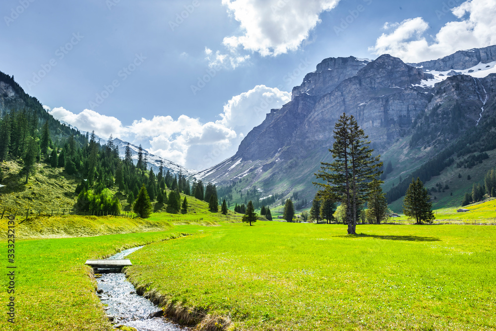 Wunderschöne Schweizer Berglandschaft im Fühling