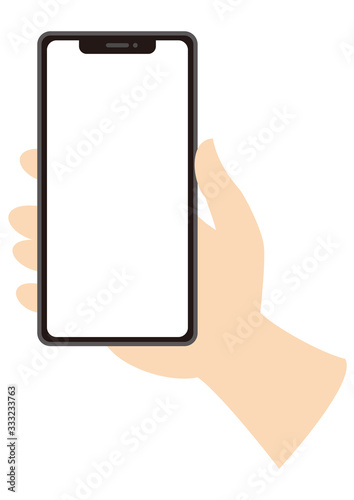 白画面のスマホを持つ手　シンプル
