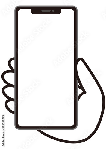 白画面のスマホを持つ手　白