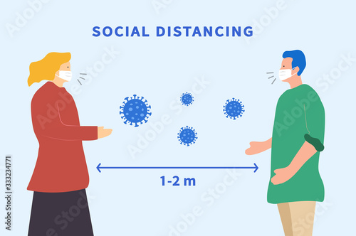 Social distancing. Space between people to avoid spreading COVID-19 Virus. Keep the 1-2 meter distance. Vector illustration