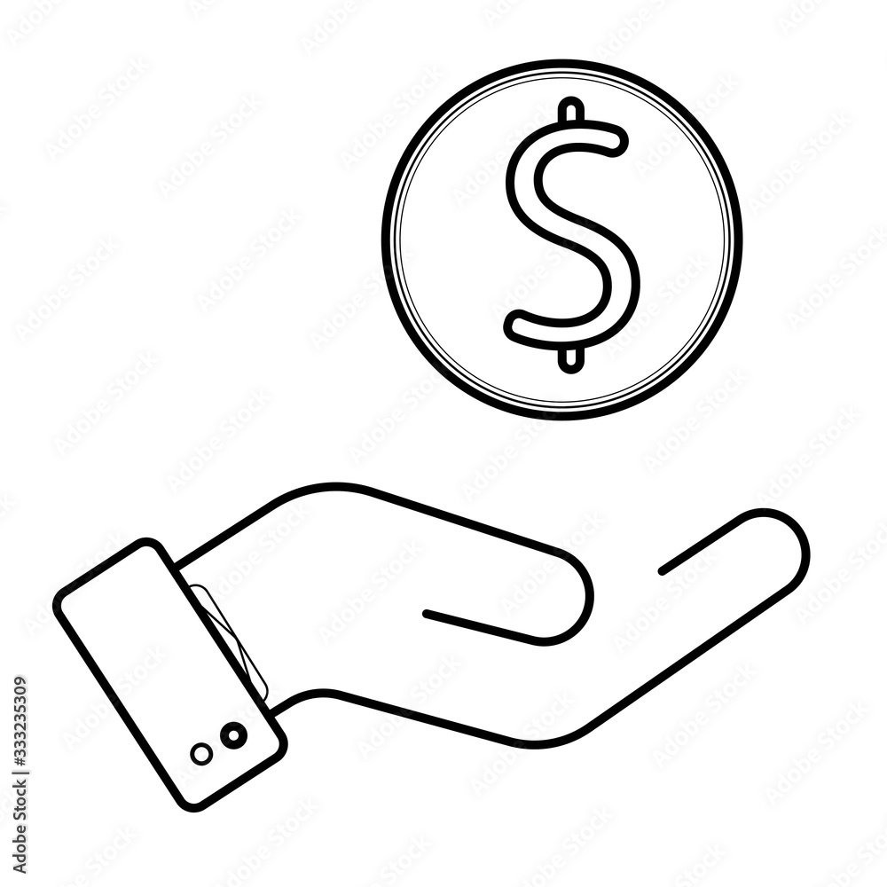 Coin in hand line icon, e commerce and marketing, savings sign vector graphics, a linear pattern on a white background, eps 10. Coin in hand line icon, e commerce and marketing, savings sign vector graphics, a linear pattern on a white background, eps 10.