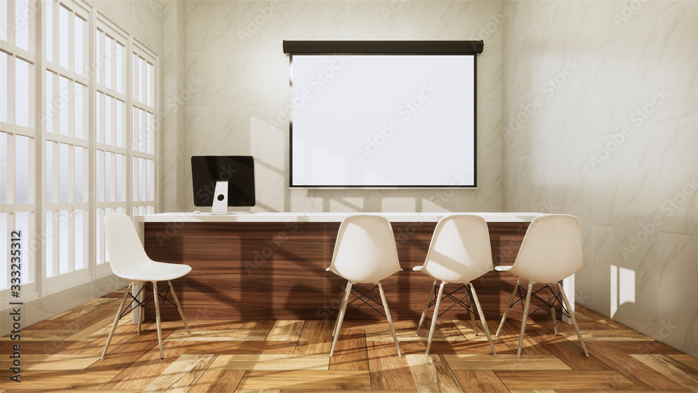 Mock up scene office Desk standing in office. 3d rendering Mock up scene office Desk standing in office. 3d rendering